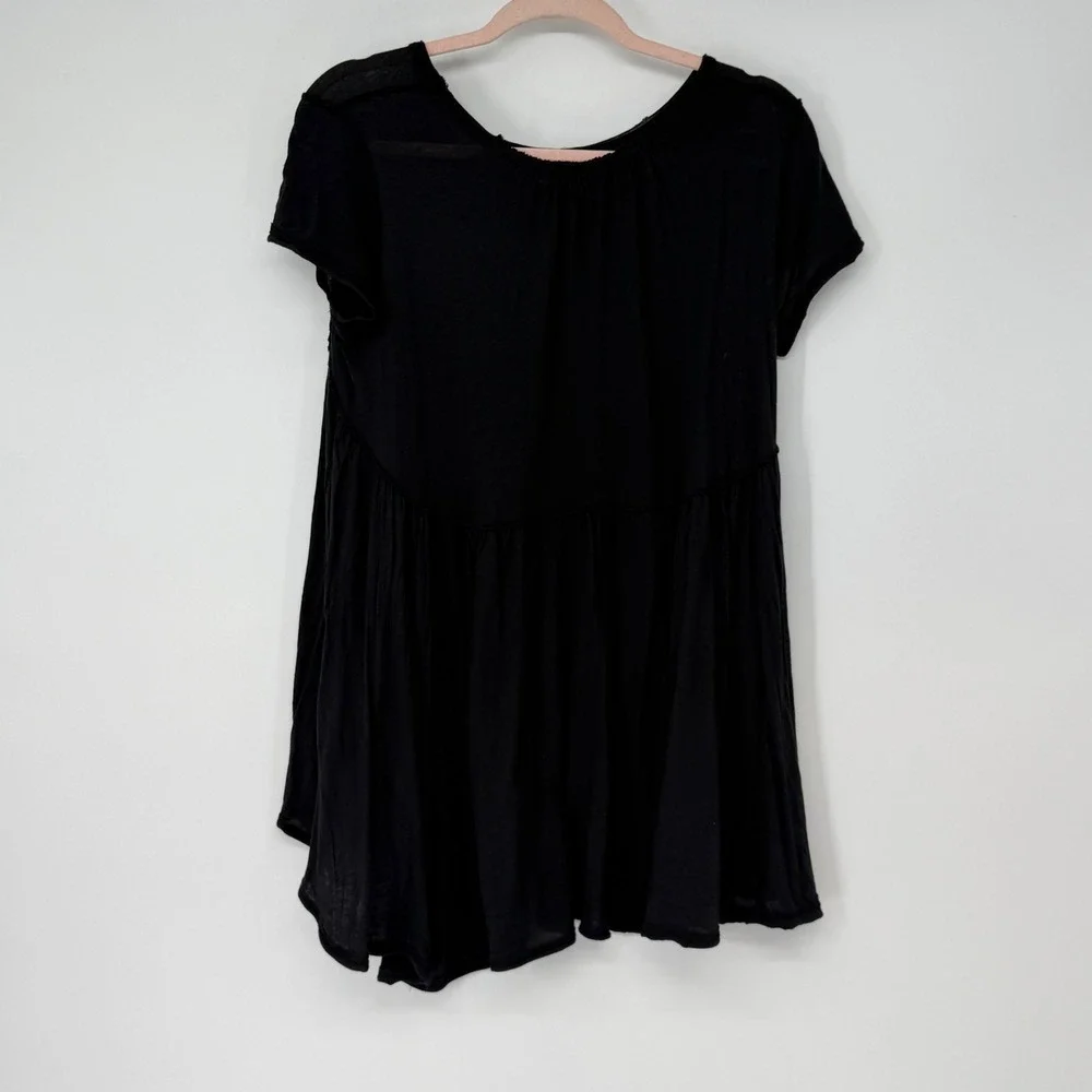 We The Free Free People Black Pima Cotton Modal High Low Peplum Top Size‎ M